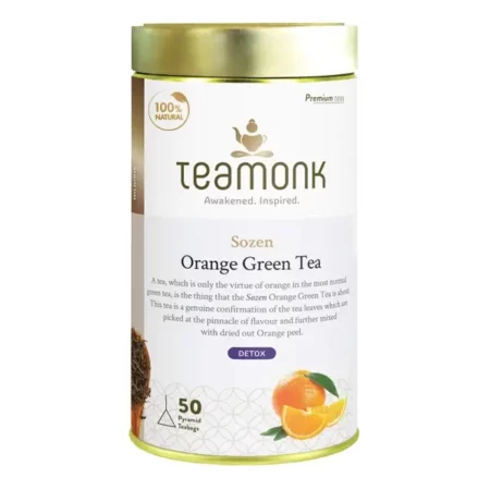 Teamonk Sozen High Mountain Orange Fruit Green Tea Box - 50 Biodegradable Pyramid Tea Bags Filled With Whole Losoe Leaves. Rich in Vitamin C, helps detox and High in Antioxidant