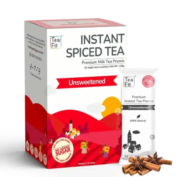 TeaFit Premium Unsweetened Masala Instant Tea Premix Pack of 10 Sachets available on Herbkart