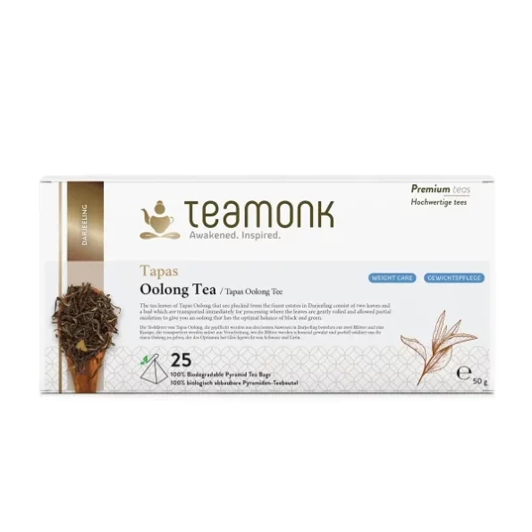 Teamonk Tapas USDA Certified Organic Darjeeling Oolong Tea Bag Pack- 25 Biodegradable Pyramid Tea Bags available on Herbkart