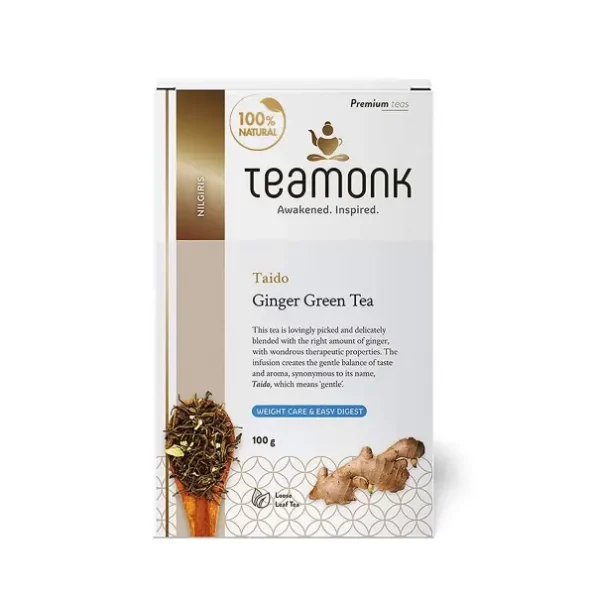 Teamonk Taido High Mountain Ginger Green Tea Loose Leaf (50 Cups) - 100g available on Herbkart