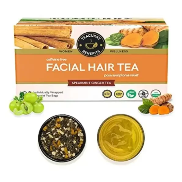 TEACURRY Facial Hair Tea (1 Month Pack, 30 Tea Bags) - Helps With Unwanted Hair Hair Removal And Facial Hair Removal - 100% Natural Ingredients, Herbal Tea, 100 Gram, , Herbkart8t751JFXBIi40L