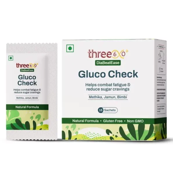 Three60+ DiaBeatEase GlucoCheck Powder, 15 Sachets (6g each) available on Herbkart