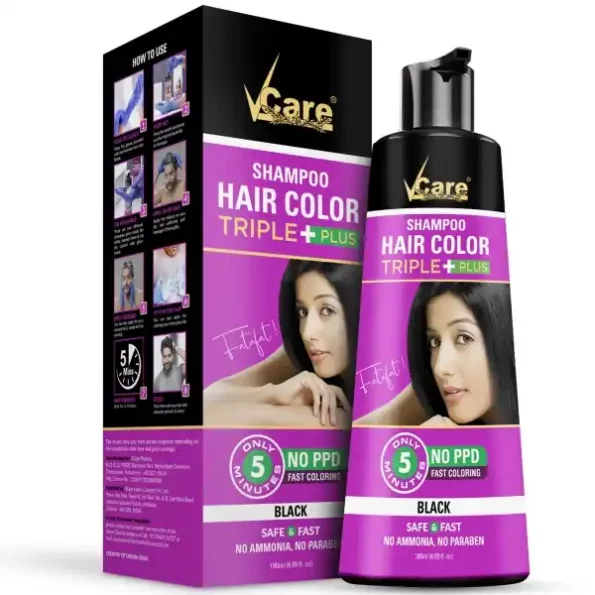 VCare Triple Plus Hair Colour Shampoo Black Hair Colour Shampoo, 180ml available on Herbkart