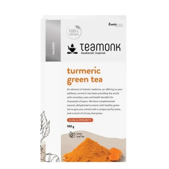 Teamonk High Mountain Turmeric Green Tea Leaves (50 Cups) - 100 g available on Herbkart