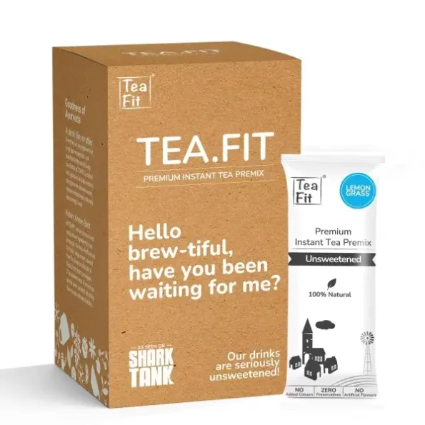 TeaFit Premium Unsweetened Lemongrass Instant Tea Premix Pack of 50 Sachets available on Herbkart