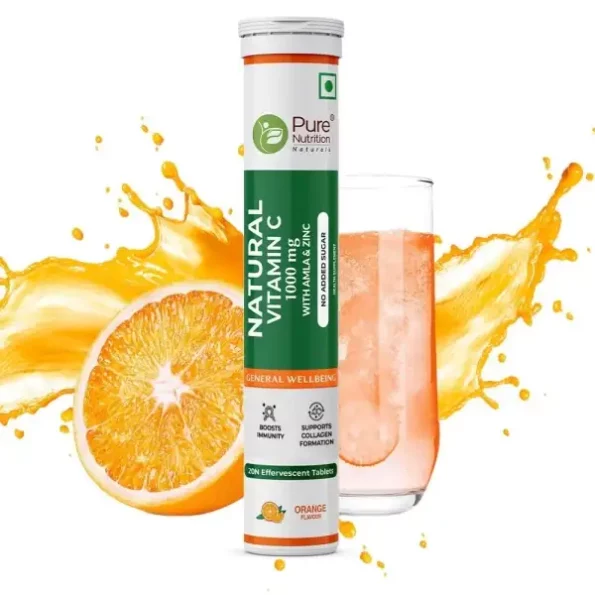 Pure Nutrition Vitamin C + Zinc, 20 Effervescent Tablets, Orange Flavour available on Herbkart