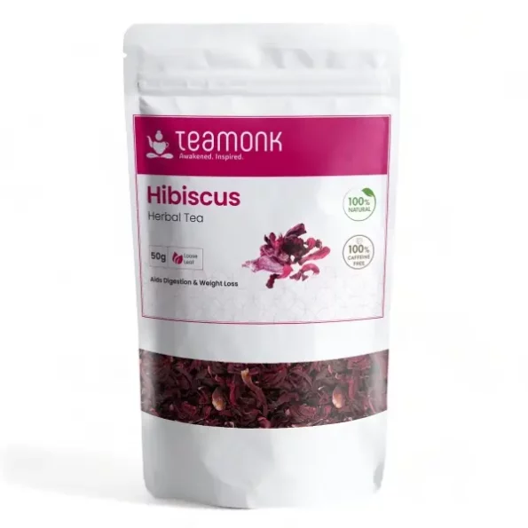 Teamonk Dehydrated Hibiscus Caffeine Free Herbal Infusion Tea Leaves (25 Cups) available on Herbkart