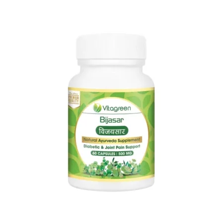 BIJASAR 500 mg, Pack Of 60 Capsules For Diarrhea & Dysentary, 100% Natural, Ayurveda Herb, Health, Dietary, Herbal, Nutrition Supplements (Pack of 1)