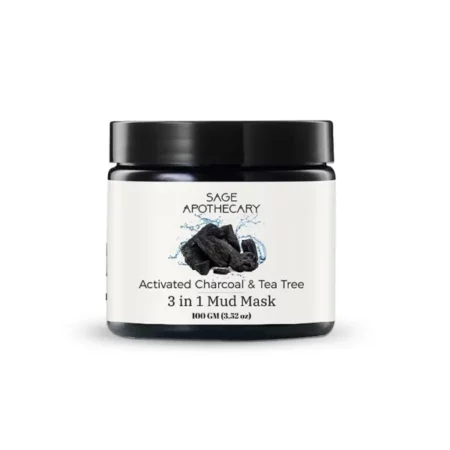 Sage Apothecary 100% Pure Natural Activated Charcoal & Tea Tree 3 In 1 Mud Face Mask|Remove Blackheads, Dust & Unwanted Particles from Skin|Silicon & Paraben Free, for Men & Women - 100GM