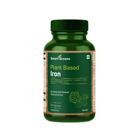 Smart Greens Plant Based Iron with Ferrous Fumarate, Vitamin C, Spinach & Beet Root Enriched with Natural Sources of Iron - 60 Capsules