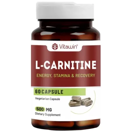 VitaWin L-Carnitine For Fat Loss, Stamina & Recovery, Natural Herbal, 500 mg, Veg - 60 Capsules Nutrition Supplement