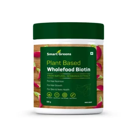 Smart Greens Plant Based Wholefood Biotin Powder High-Potency Hair Nutrition, Hair fall, Premature Greying, Hair Growth, Healthy Scalp and Skin & Nails Health - 300gm