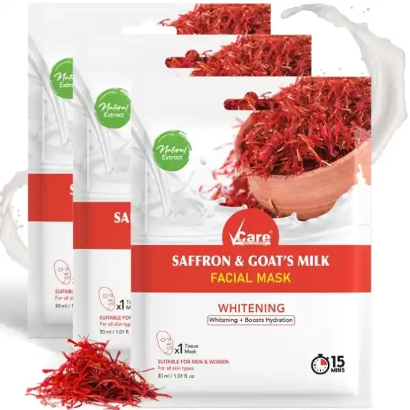 VCare Facial Mask skin care mask (Saffron & Goat's Milk) Pack of 3 available on Herbkart