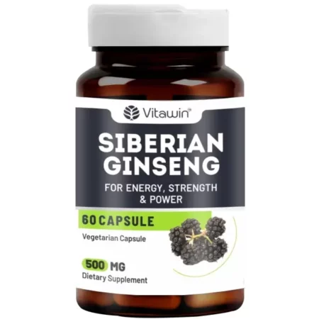 VitaWin Siberian Ginseng For Improve Immunity & Boost Energy, Stamina & Strength, Natural Herbal, 500 mg, Veg - 60 Capsules Nutrition Supplement