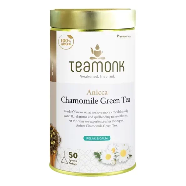 Teamonk Anicca High Mountain Chamomile Green Tea - 50 Biodegradable Pyramid Tea Bags available on Herbkart