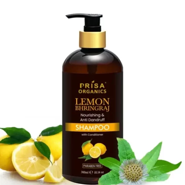 Prisa Organics Lemon Bhringraj Nourising And Anti Dandruff Hair Shampoo with Conditioner, 300Ml available on Herbkart