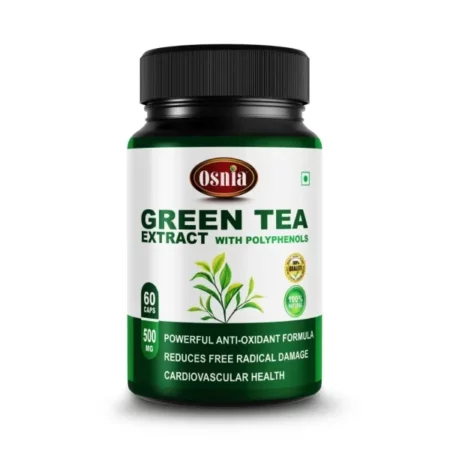 Osnia Green Tea Extract 500 Mg Veg Supplement | Support Heart Health, Anti-Oxidant & Reduce Waist | - 60 Capsules (Pack of 1)