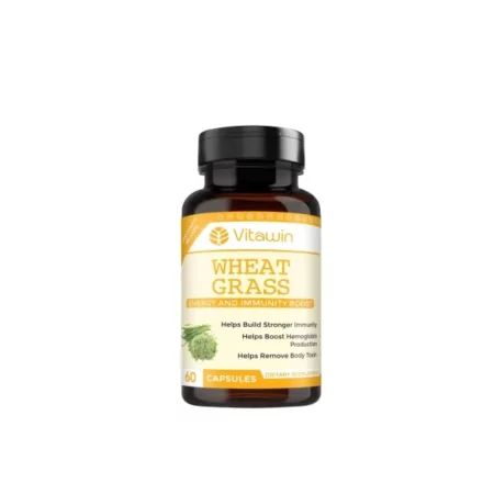 VitaWin Wheatgrass For Energy, Immunity Boost, Skin Health, Body Detoxification, Digestion & Best Anti-Oxidant Support, Natural Herbal, 500 mg, Veg - 60 Capsules Nutrition Supplement