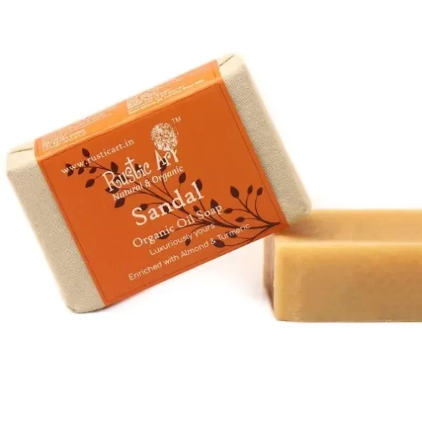 Rustic Art Organic Sandal Soap with Almond & Turmeric, 100g available on Herbkart