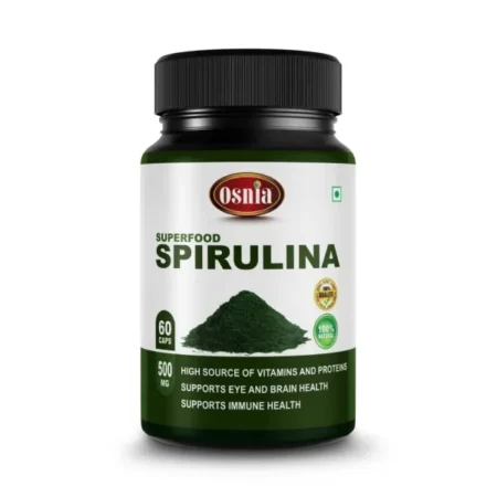 Osnia Spirulina 500 Mg Veg Supplement | Green Super Food rich Source of Protein, Vitamins, Control Blood Sugar & Improve Strength | - 60 Capsules (Pack of 1)