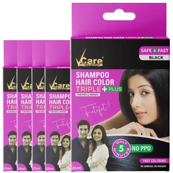 Vcare Shampoo Hair Color, Black, 25ml (Pack of 5) available on Herbkart