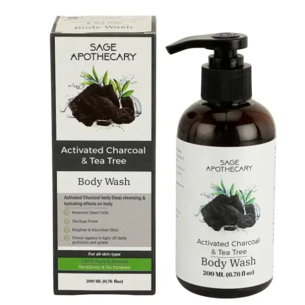 Sage Apothecary Activated Charcoal & Tea Tree Shower Body Wash - 200ml available on Herbkart