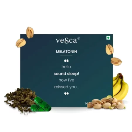 Vesca Melatonin For Promotes Restful Sleep, Plant-Based Melatonin 10mg with Tagar for Improving Natural Sleep-Wake Cycle | 10mg_30 veg Capsules