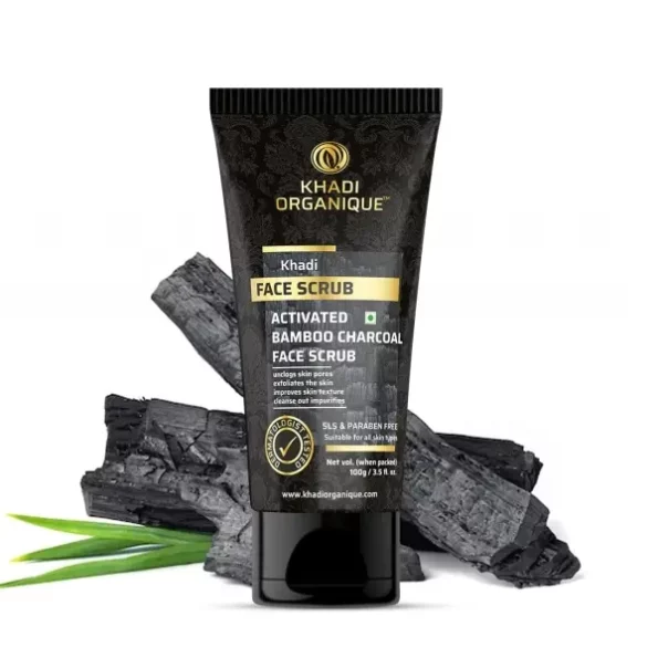 Khadi Organique Activated Charcoal Face Scrub with Green Tea & Walnut Shell Extracts - 100gm, Herbkart8t761PUPbX0BxL.webp,