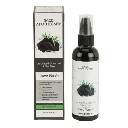 Sage Apothecary 100% Natural Charcoal, Aloe Vera & Tea Tree Face Wash for Deep Cleansing | Help Remove Dirt | Control Excess Oil, acne & Pimple | Suitable for Men & Women - 100 ml