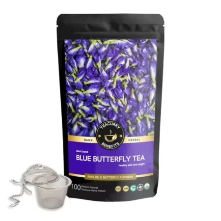 TEACURRY Butterfly Pea Flower Tea - 200 GMS Loose Tea + Infuser | Helps in Skin Glow, Hair Growth, Eyesight, Mood Enhance