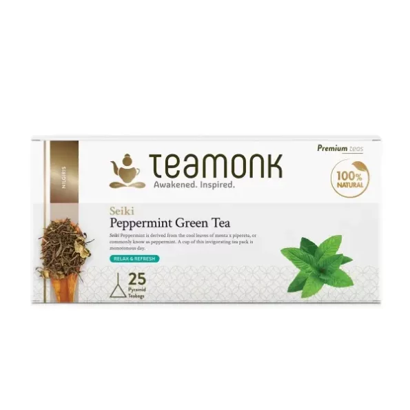 Teamonk Seiki High Mountain Peppermint Green Tea - 25 Biodegradable Pyramid Tea Bags available on Herbkart