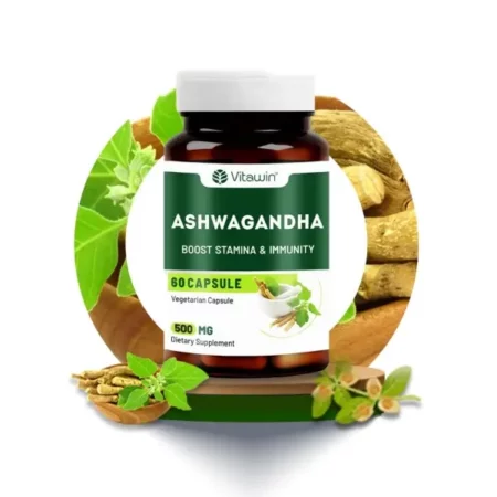 VitaWin Ashwagandha For Boost Strength, Stamina, Energy & Immunity, Natural Herbal, 500 mg, Veg - 60 Capsules Nutrition Supplement