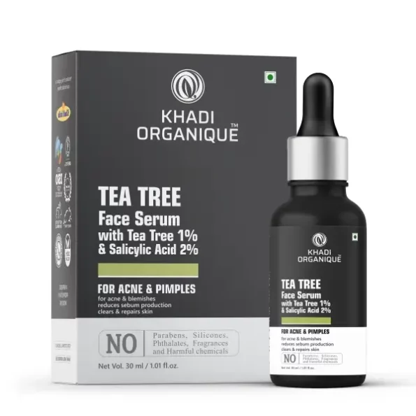 Khadi Organique Tea Tree Face Serum with Tea Tree 1% + Salicylic Acid 2%, 30ML available on Herbkart