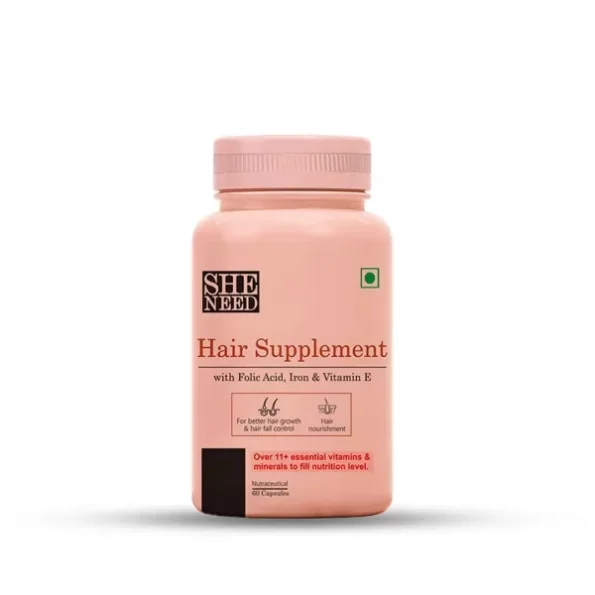 SheNeed Hair Supplement With 11+Nutrients, Vit-B9 & Vit-E- 60 Capsules available on Herbkart