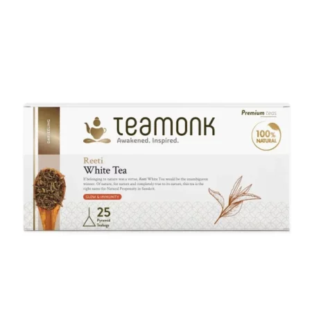 Teamonk Reeti USDA Certified Organic Darjeeling White Tea Bags Pack - Box of 25 Pcs of Biodegradable Pyramid Tea Bag. Rich in Polyphenols. Promotes Glowing Skin, Immunity