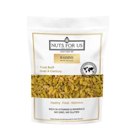 NUTS FOR US Gluten Free, Zero Cholestrol & Antioxidant Rich Green Fresh Raisins (Kishmish)-400 Gm