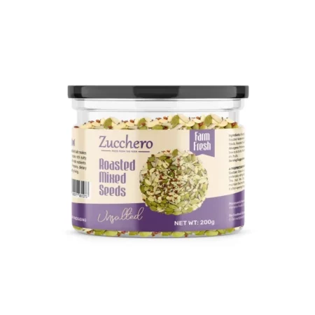 Zucchero Roasted Premium Mixed Seeds, Unsalted, 200g (6 in 1) (Sunflower, Pumpkin, Chia, Flax, Watermelon, Sesame) - Dry Roasting | Oil-Free| Slow baked Seeds