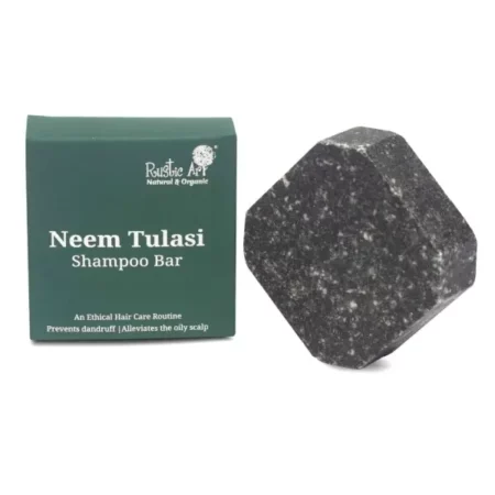 Rustic Art Neem Tulsi Shampoo Bar with Charcoal | Deep Cleansing, Oily, Dandruff Prone Hair | Sulphate & Paraben Free | Natural & Organic | For Women & Men | 75 Gm