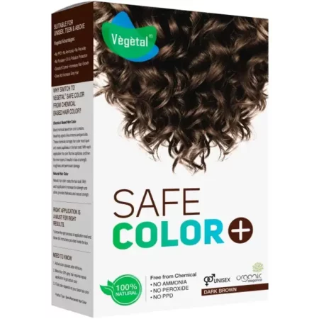 Vegetal Safe Hair Color - Dark Brown 50gm - Certified Organic Chemical and Allergy Free Bio Natural Hair Color with No Ammonia Formula for Men & Women