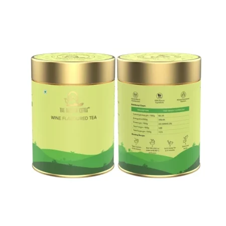 The Infused Kettle Premium Wine Flavoured Green Tea, Natural Loose Whole Tea Leaves, 22 Cups, Blended with White Wine, Low Caffeine Chai, Sweet Tangy Flavour - 50gm