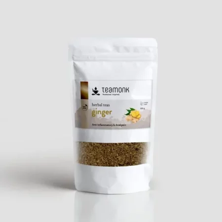 Teamonk Dehydrated Ginger Caffeine Free Herbal Infusion Tea Leaves (50 Cups) - 100 g Bag. Improves Digestion and Blood Circulation