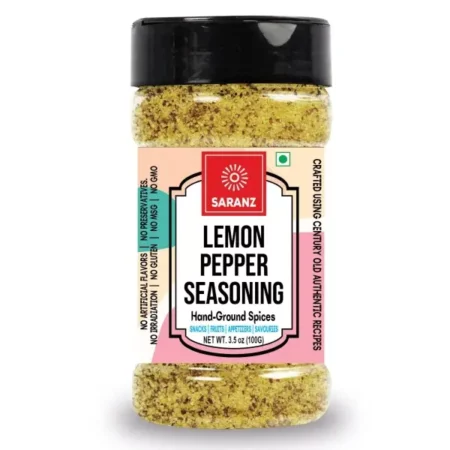 SARANZ Lemon Pepper Mix Authentic Seasoning | 100% Natural Indian Spice | Sprinkle on Veggies, Salads Etc | Flavorful Seasoning Blend | Fresh & Aromatic Spices (100 Grams Sprinkler Jar)