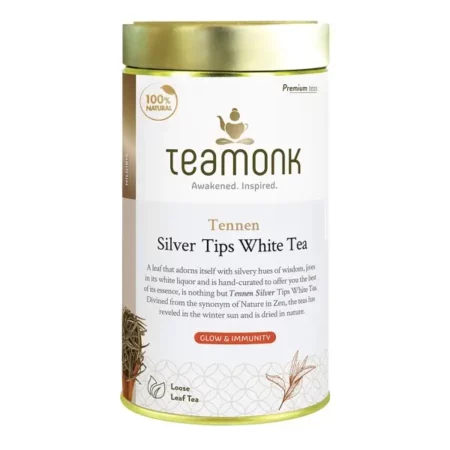 Teamonk - Tennen Nilgiri Silver Tips White Tea (75g, 37 Cups) | USDA Certified Organic Tea | Herbal Tea | Supports Detoxification, Immunity, & Skin Health | No Oil or Artificial Aroma | Darjeeling Tea