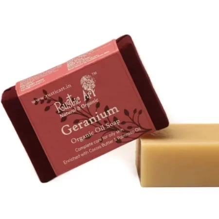 Rustic Art Organic Geranium Soap | Jojoba & Cocoa Butter | For Oily Skin | Coldprocessed | Healthy Complexion | For Women & Men | 100g