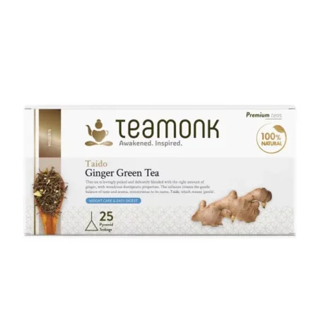 Teamonk Nilgiri Taido Ginger Green Tea for Weight Loss, 25 Teabags Filled With Whole Loose Leaves