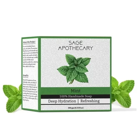 Sage Apothecary 100% Natural Luxury Handmade Mint Bath Soap|Dry, Sensitive & Normal Skin|Free from Paraben, Sulphate & Chemicals|Suitable for Men & Women|100g (Pack of 1)