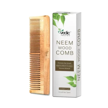 Vedic Naturals 100% Pure & Natural Neem Wood Comb | Promotes Hair Growth, Reduces Hair Fall & Control Dandruff | Wide & Thin Teeth