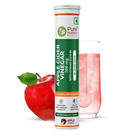 Pure Nutrition Apple Cider Vinegar Apple Flavour 15 Effervescent Tablets for Weight Management & Gut Health, ACV with Mother, Vitamin B6, B12 & Garcinia Cambogia for Weight Loss & Easy Digestion