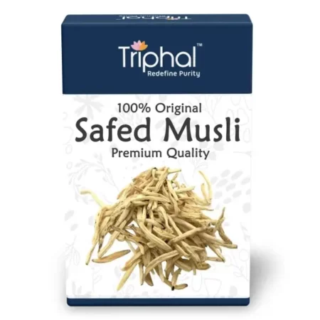 TRIPHAL Safed Musli | Orginal Herb For Vitality, Stamina & Performance | Organic Produce | Form: Whole (Sabut) (50g)