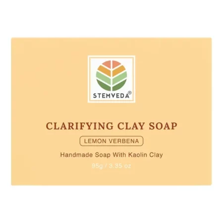 STEMVEDA Handmade Clarifying Clay Bath Soap with Kaolin Clay 95g | Pore Cleansing SLS-Free Soap Enriched with Lemon Verbena Essential Oil | Suitable for All Skin Types